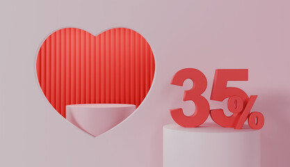 Fototapeta na wymiar Valentines Day 35 Percent Off Discount on Pink Color Background