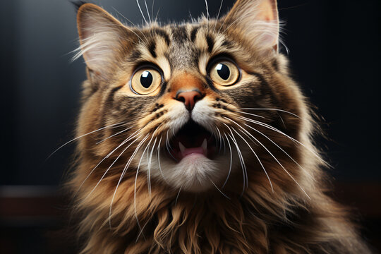 Cat  Portraite of Happy surprised funny Animal head peeking Pixar Style 3D render Illustration