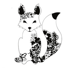 fox with flowers (outline) PNG