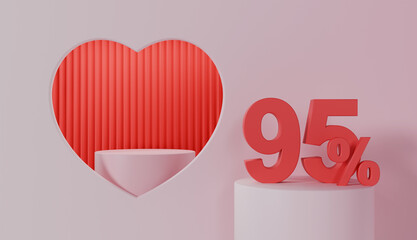 Fototapeta na wymiar Valentines Day 95 Percent Off Discount on Pink Color Background