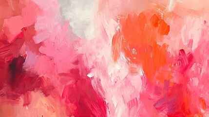 An abstract oil painting with bold, expressive strokes of crimson, coral, and blush thickly layered color.  - obrazy, fototapety, plakaty