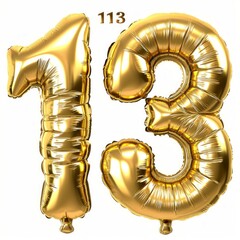Obraz na płótnie Canvas realistic isolated golden balloon number of 13 for invitation decoration on the transparent background.