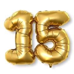 Obraz na płótnie Canvas realistic isolated golden balloon number of 15 for invitation decoration on the transparent background.