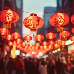 Chinatown lantern hanging at small street at night Chinese
