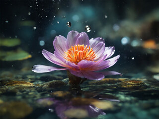 surreal pink flower on water, beautiful lotus flower, colorful flower background