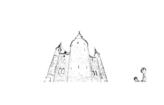 recommend clip art: segovia city in spain. Hand drawn sketch illustration in vector.