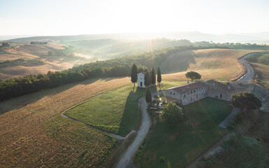 chapel in the fields of Tuscany. Italy, August 2023