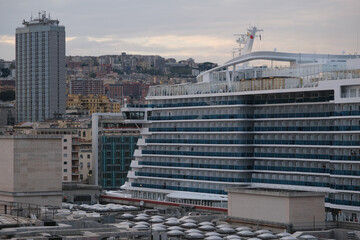 Mega modern Costa LNG green eco cruiseship or cruise ship liner Toscana or Smeralda in port