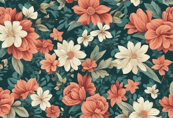 Fototapeta premium illustrationPattern Floral Pattern Flower Backgrounds Retro