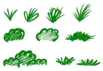 Grass and Bush Chalk Crayon Drawing - obrazy, fototapety, plakaty