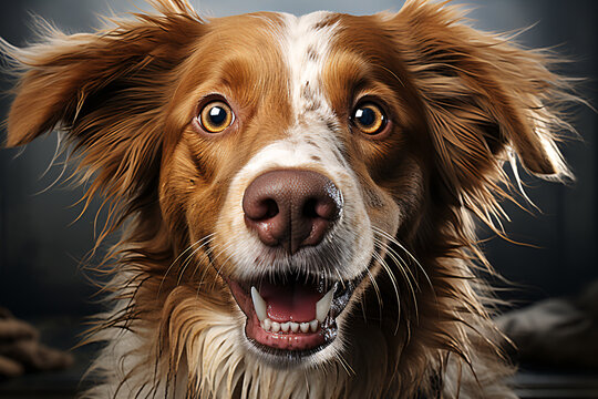 Dog  Portraite of Happy surprised funny Animal head peeking Pixar Style 3D render Illustration