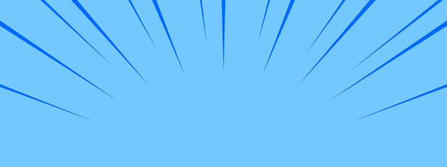 Obraz premium シンプルでポップなサンバースト・集中線 背景 ベクター バナー 横長 横 青 水色