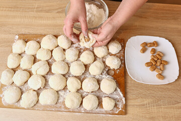 To make donuts, toffee is added to the dough. The process of making donuts