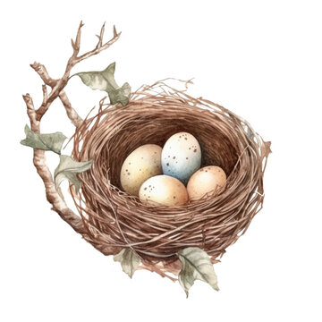 recommend clip art: Spring bird nest watercolor clip art colorful isolated illustration. AI generative