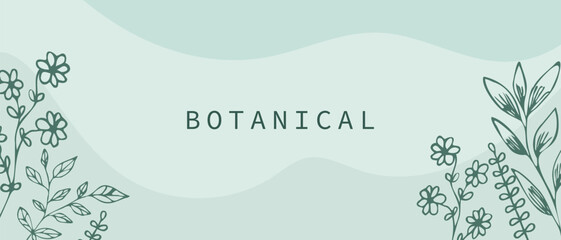 Botanical abstract background with floral design. Floral background with hand drawn plants.
