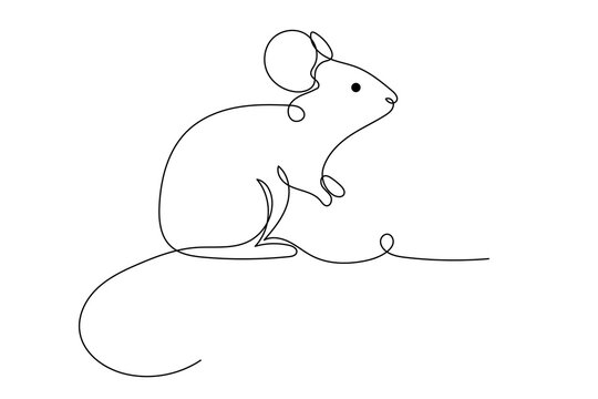 Doodle Small Cute Mouse Animal One Line Drawn Contour Sketch. Little Mouse Pet Symbol Icon. Cute Line Outline Mouse Portrait Logo Isolated On White Background