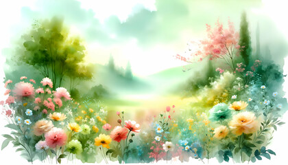 Obraz premium Creative watercolor flowers painting background for the spring season, suitable for creative wallpaper use.