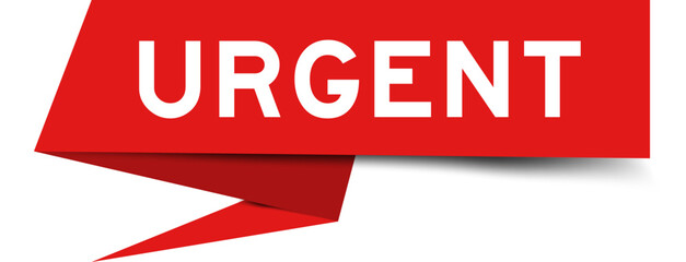 Red color speech banner with word urgent on white background