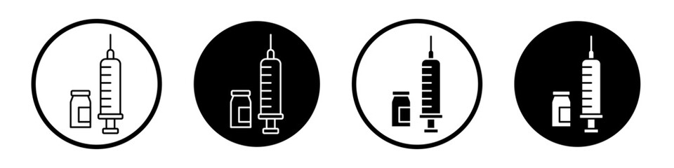 Insulin icon set. Insulin vaccine syringe with needle vector symbol in a black filled and outlined style. Insulin injection sign. - obrazy, fototapety, plakaty