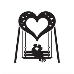 Valentine Day's Embrace in Silhouette: Romantic Swing Conjuring Love's Enchanting Melody - Valentine Day Black Vector Stock
