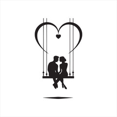 Loving Swings of Valentine Day: Romantic Silhouette Capturing Heartwarming Affection - Valentine Day Black Vector Stock
