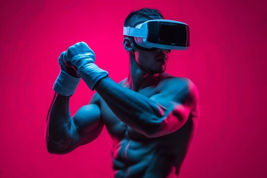 Male Kickboxer with VR Headset in Dynamic Pose - Powered by Adobe