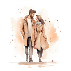 Hand drawn watercolor minimal style cartoon lover couple wedding  ceremony