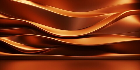 抽象横長バナー。メタリックなオレンジの曲線的な壁と平らな床がある空間