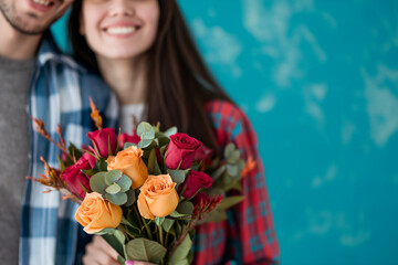 Valentine's Day Couple Holding Bouquet of Flowers