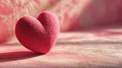 Fototapeta premium Romantic Handmade Felt Heart Craft - Valentine's Day Love Symbol