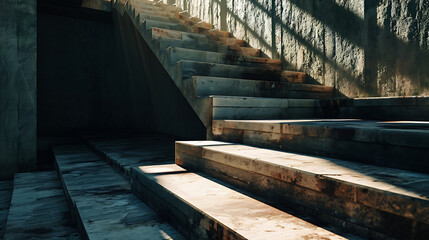  Abstract background, stairs, geometry, sunlight, shadows. Ideal for architecture and product presentations.