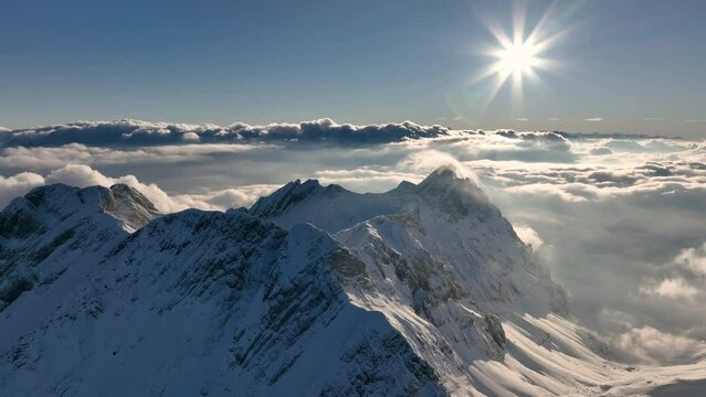 Aerial View of the Mountain Seantis in the Swiss Alps, Switzerland.