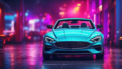 Naklejka premium Modern blue sports car in the night city. Generative Ai