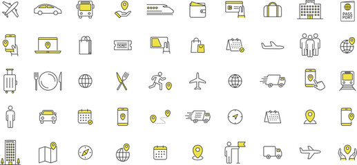 おしゃれな線画のトラベル・移動系のアイコンセット