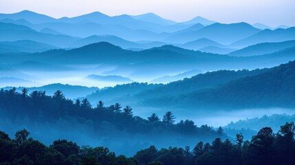Majestic Fog-Blanketed Mountain Range View in the Distance