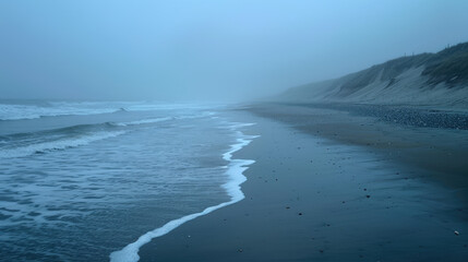 Foggy moody morning on the beach
