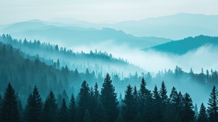 Obraz premium Enchanting Forest of Fog-Shrouded Trees