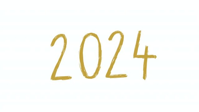 2024 happy new year cartoon animation. Celebration of the New Year. Golden signs. Golden numbers.