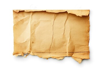 Old, Torn Brown Paper With Jagged Edges on a White Background.