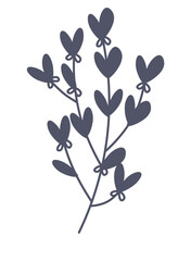 Floral element of a set in aesthetic design. The delicate flower branch, presented in black outline style, adds an element of sophistication and natural beauty to projects. Vector illustration.