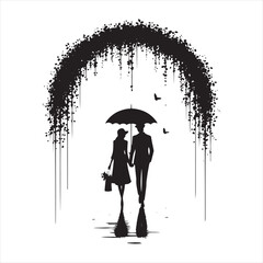 Passion Unveiled in Valentine Stroll Silhouette: A Romantic Scene of a Couple Walking for Stock - Couple Day Black Vector Stock
