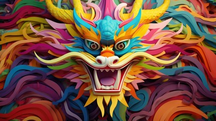 Fantastic glass artwork portraying a radiant chinese dragon, a vivid dragon against a dark backdrop for chinese new year