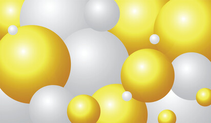 Abstract background with 3d spheres. Golden and white bubbles. Vector illustration