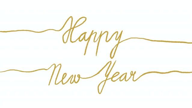 Happy new year sign cartoon animation. Celebration of the New Year. Golden letters, sign.