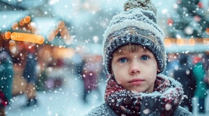 Young Boy Wearing Winter Hat and Scarf in a Simple and Practical Winter Outfit