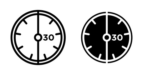 Half Hour Duration Line Icon Set. Past half-hour clock symbol in black and blue color.