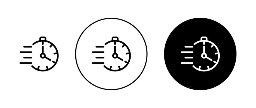 Fast Time Line Icon Set. Instant clock delivery vector symbol in black and blue color.