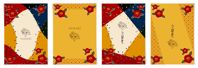 椿の明治大正レトロな背景壁紙 　Japanese retrospective background