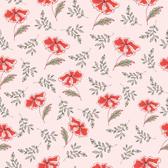 Seamless pattern with hand-drawn scarlet flowers.