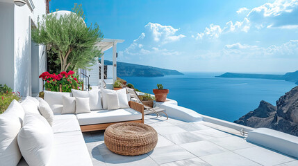 Terrace with blue sky on the Greek island of Santorini
